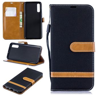 Capa PU Magunivers colorido sortido tecido jeans stand preto para Samsung Galaxy A50