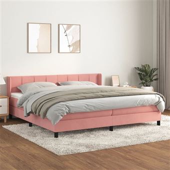 Cama com molas e colchão vidaXL | 200x200 cm | veludo rosa - 1