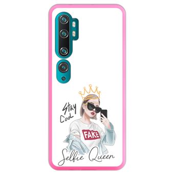 Capa Hapdey para Xiaomi Mi Note 10 - Note 10 Pro - CC9 Pro | Silicone Flexível em TPU | Design Mantenha a calma, rainha selfie - Rosa