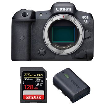 Máquina Fotográfica Canon EOS R5 Corpo + SanDisk 128GB Extreme PRO UHS-II SDXC 300 MB/s + Canon LP-E6NH + Bolsa - 1