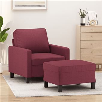 Poltrona com apoio de pés vidaXL | 60 cm | tecido vermelho tinto - 1