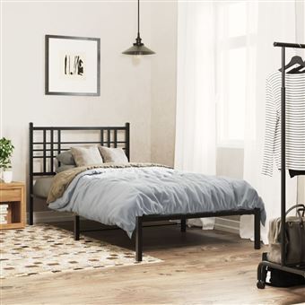 Estrutura de cama com cabeceira vidaXL | 90x190 cm | metal preto - 1