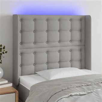 Cabeceira de cama vidaXL com luzes LED tecido 83x16x118/128 cm cinza-claro - 1