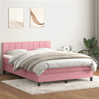Cama com molas/colchão vidaXL |  160x220 cm | veludo rosa - 1