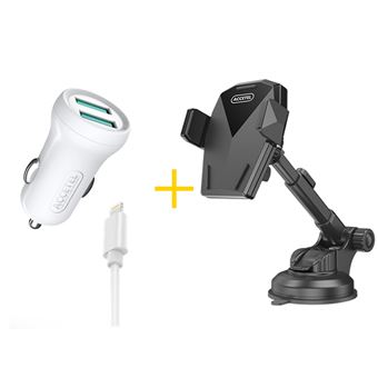 Pack Automóvel Accetel Carregador para Isqueiro e Cabo Lightning CC263 + Suporte Telemóvel SP-129 para iPhone 11 Pro Max - 1