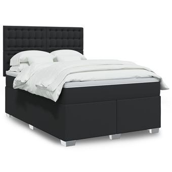 Cama com molas/colchão vidaXL | 140x200 cm | couro artificial preto - 1