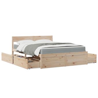 Cama com gavetas e colchão vidaXL | 160x200 cm | pinho maciço - 1