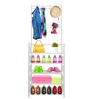 Organizador de Cabide para Corredor Nyana Home | 5 Prateleiras | Sapateira | 20 Pares | 8 Cabides | 167x60x26 cm | Branco - 1