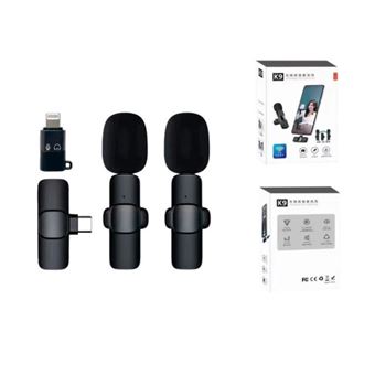 2 Microfones Wireless Universais Skyhe K9 | Type-C + Adaptador Type-C para Lightning - Preto - 1
