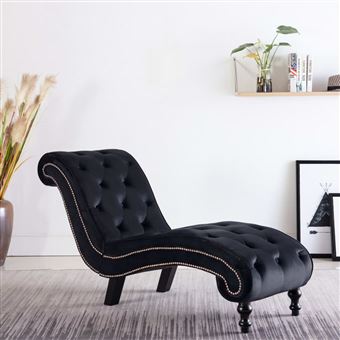 Chaise Longue vidaXL em Veludo Preto - 1
