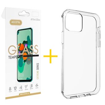 Conjunto Skyhe para iPhone 12 Mini | 1 x Película de Vidro + Capa Silicone Liso - Transparente Clear - 1