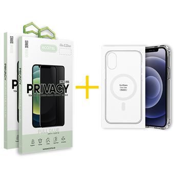 Pack 2 x Película de Vidro Temperado Anti-Spy + Capa Accetel Apple iPhone 14 Pro Max Compatível com Magsafe Magnetic - Transparente Clear - 1