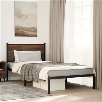 Estrutura de cama sem colchão vidaXL | 100x190cm | metal carvalho castanho - 1