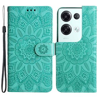Capa PU padrão de girassol, anti-riscos com suporte e alça Magunivers para Oppo Reno8 Pro 5G (Global Version) - verde - 1