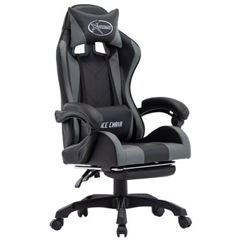 Cadeira Gaming vidaXL com apoio pés couro artificial cinzento/preto - 1
