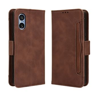 Capa FOXDOCK Protetora para Sony Xperia 5 V 2023 | Suporte e Flip de couro PU | À Prova de Choque | Castanho - 1
