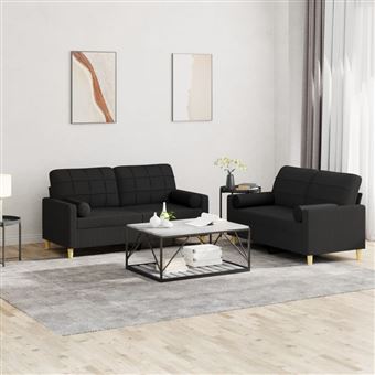 Conjunto de sofás com Almofadas vidaXL | 2 Peças | tecido preto - 1