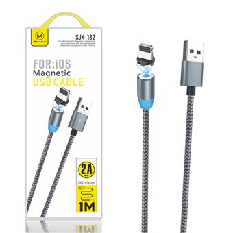 Cabo USB Lightning Mimacro SJX 182 para Apple iPhone 15 Pro Max Magnético | Rotação 360º | 1M 2A Cinzento - 1
