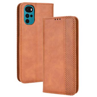 Capa FOXDOCK para Motorola MOTO G22 | Fecho Magnético | Estampado Vintage | Pele PU | Compartimentos para Cartões | Castanho - 1