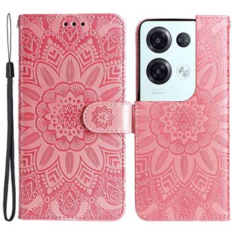 Capa PU padrão de girassol, anti-riscos com suporte e alça Magunivers para Oppo Reno8 Pro 5G (Global Version) - rosa - 1