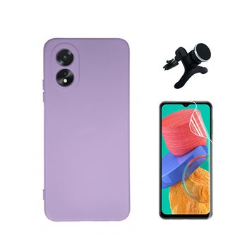 Kit Película Hydrogel Full Cover Frente + Capa Silicone Líquido + Suporte Magnético de Carro Reforçado Phonecare para Oppo A38 4G - Roxo - 1