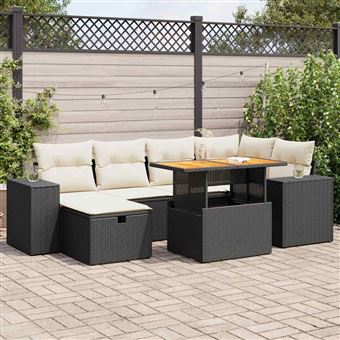Conjunto de sofás jardim com almofadões vidaXL | 8 Peças | vime PE/acácia preto - 1
