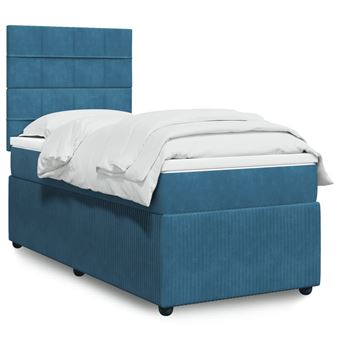 Cama com molas/colchão vidaXL | 90x200 cm | veludo azul-escuro - 1