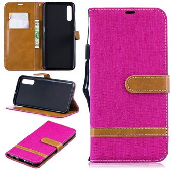 Capa PU Magunivers colorido sortido tecido jeans stand rosa para Samsung Galaxy A50