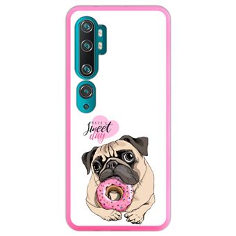 Capa Hapdey para Xiaomi Mi Note 10 - Note 10 Pro - CC9 Pro | Silicone Flexível em TPU | Design Filhote de Pug, tenha um dia doce - Rosa