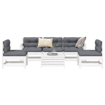 Conjunto sofás de jardim vidaXL | 6 Peças | madeira de pinho maciça branco - 1