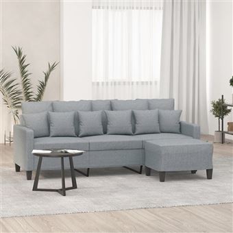 Sofá de 3 Lugares vidaXL com apoio de pés | 180 cm | tecido cinzento-claro - 1