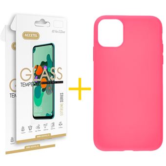 Conjunto Skyhe para iPhone 12 Pro Max | 2 x Película de Vidro + Capa Silicone Liso - Rosa - 1