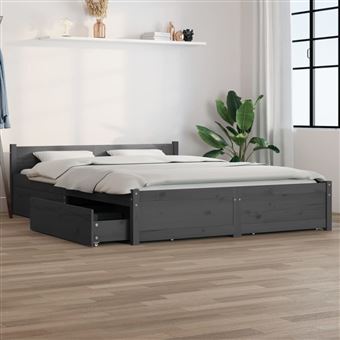 Estrutura de Cama vidaXL com Gavetas | 150x200 cm | 5FT tamanho King | Cinza - 1