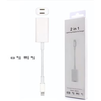 Adaptador Skyhe MA015 Lightning 2 em 1 Audio e Carregamento Branco - 1