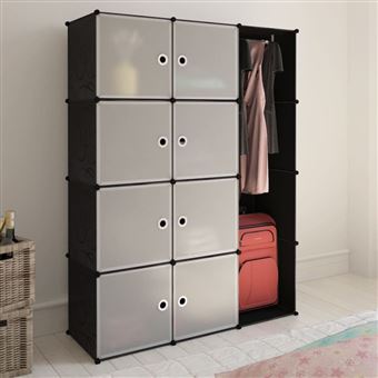 Armário plástico modular vidaXL | 9 gavetas | 109x36,5x143 cm | preto branco - 1