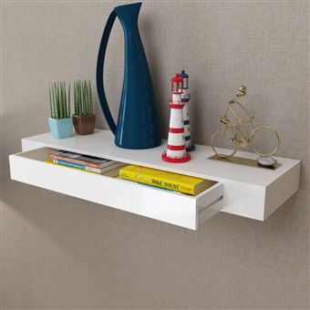 Prateleira de parede com 1 gaveta vidaXL para livros/DVD MDF branco - 1