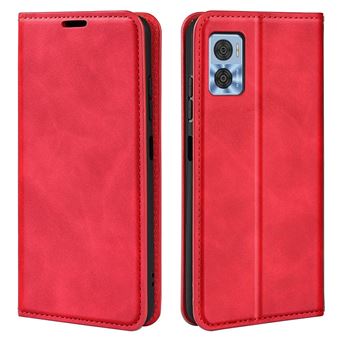 Capa PU magnético auto-absorvido com apoio Magunivers para Motorola Moto E22 4G - vermelho - 1