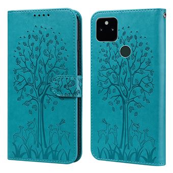 Capa PU + TPU padrão de árvore e veado com Suporte Magnético Azul para Google Pixel 5a 5G - 1