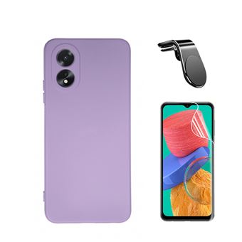 Kit Película Hydrogel Full Cover Frente + Capa Silicone Líquido + Suporte Magnético L Safe Driving Carro Phonecare para Oppo A38 4G - Roxo - 1