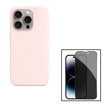 Kit Phonecare Película de Vidro 5D Anti-Spy + Capa Silicone Líquido para Apple iPhone 15 Pro - Rosa - 1