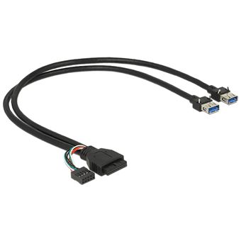Cabo USB DeLOCK 0.45m USB 3.0 pin + USB 2.0 pin / 2 x USB 3.0 A Preto