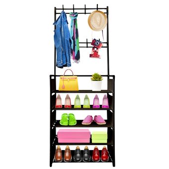 Cabide para Corredor Nyana Home Plus | 5 prateleiras Sapateira 20 pares 8 cabides 169x60x28cm | Preto - 1