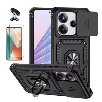 Kit Película de Vidro Temperado Gorilasglass + Capa de Proteção Militar Magnética Janela + Suporte Magnético Gift4Me para Xiaomi Redmi Note 14 5G | Preto - 1
