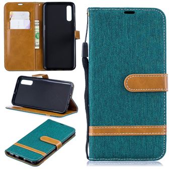 Capa PU Magunivers colorido sortido tecido jeans stand verde para Samsung Galaxy A50