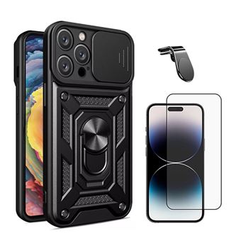 Kit Película de Vidro Temperado 5d Full Cover + Capa Magnetic Military Defender Slide + Suporte Magnético L Safe Driving Carro Phonecare para Apple iPhone 16 Pro Max | Preto - 1