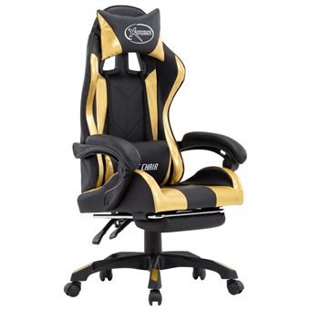 Cadeira Gaming vidaXL com apoio pés couro artificial dourado/preto - 1