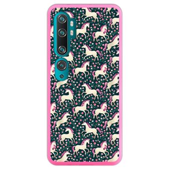 Capa Hapdey para Xiaomi Mi Note 10 - Note 10 Pro - CC9 Pro | Silicone Flexível em TPU | Design Teste padrão floral com unicórnios - Rosa