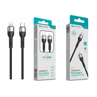 Cabo USB-C para Lightning NOVOTECK S-111 | PD 3.0 | 30W | 100cm | Trançado em Nylon | Negro - 1