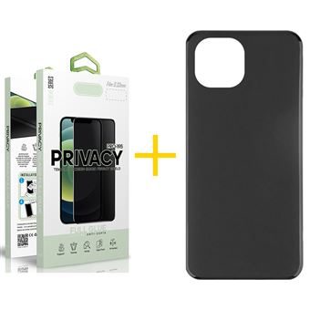 Pack 1 x Película de Vidro Temperado Anti-Spy + Capa skyhe Apple iPhone 15 Pro Max Silicone Liso - Preto - 1