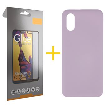 Pack 1 x Película de Vidro Temperado Full + Capa skyhe  Huawei Y5 2019 Silicone Líquido - Roxo - 1